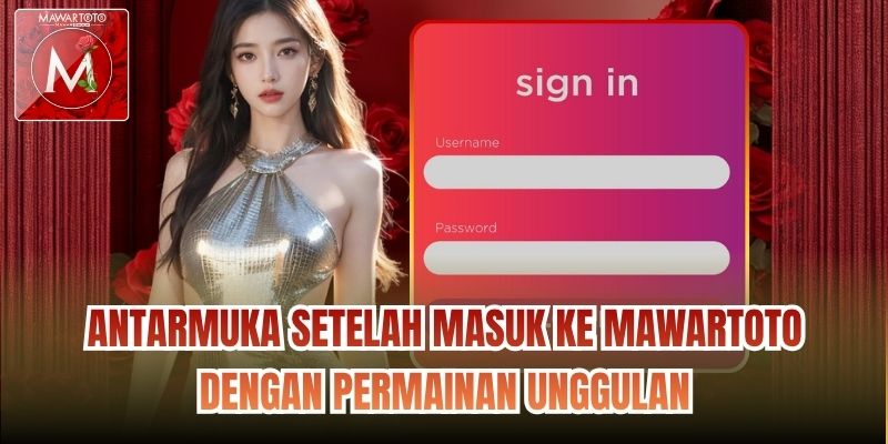 Antarmuka setelah masuk ke Mawartoto dengan permainan unggulan